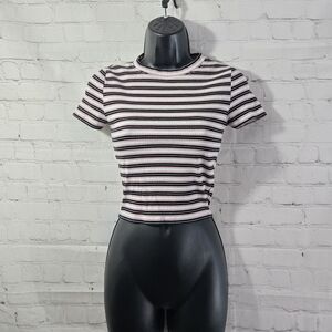 Divided h&m Retro 70s Striped Cropped Baby Tee Sz Sm Cotton Blend Preppy